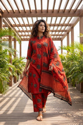 Crimson Herd Luxe Elephant Cotton Dupatta Set | Me&My