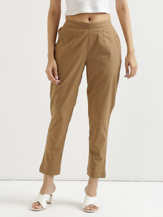 Coffee Brown Cotton Women's Pant - Me&My