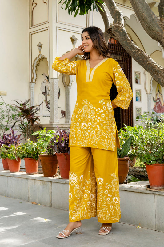 Buttergleam Yellow Botanical Cotton Flex Co-ord Set - Me&My
