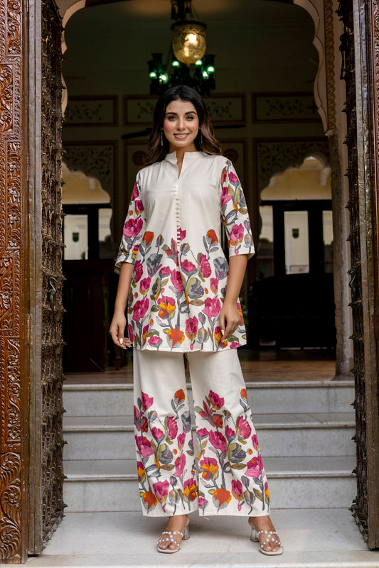 Mistwood Off-White & Grey Botanical Cotton Flex Co-ord Set - Me&My