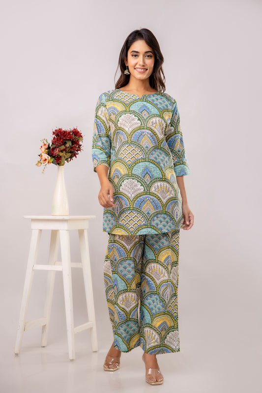 Multi Color Cotton Abstract Co-ord Set - Me&My