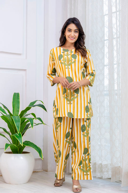 Yellow Cotton Floral Co-ord Set - Me&My