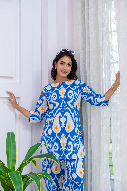 Blue Cotton Abstract Co-ord Set - Me&My