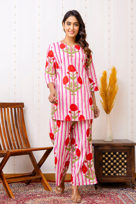 Pink Cotton Floral Co-ord Set - Me&My