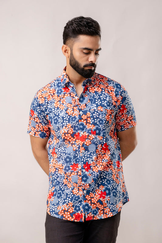 Paradise Petals: Multi-Hued Floral Half-Sleeve Shirt - Me&My
