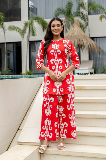 Rose Ember Red Cotton Co-ord Set