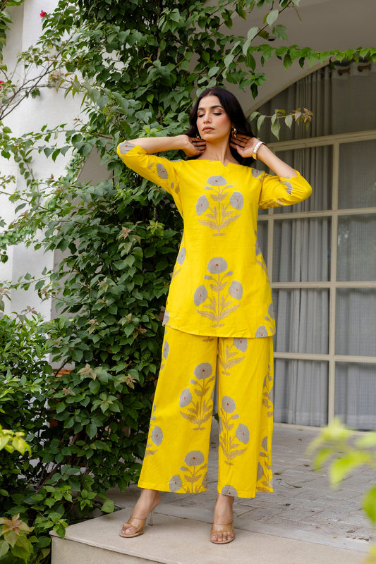 Amber Blossom Yellow Floral Cotton Co-ord Set - Me&My