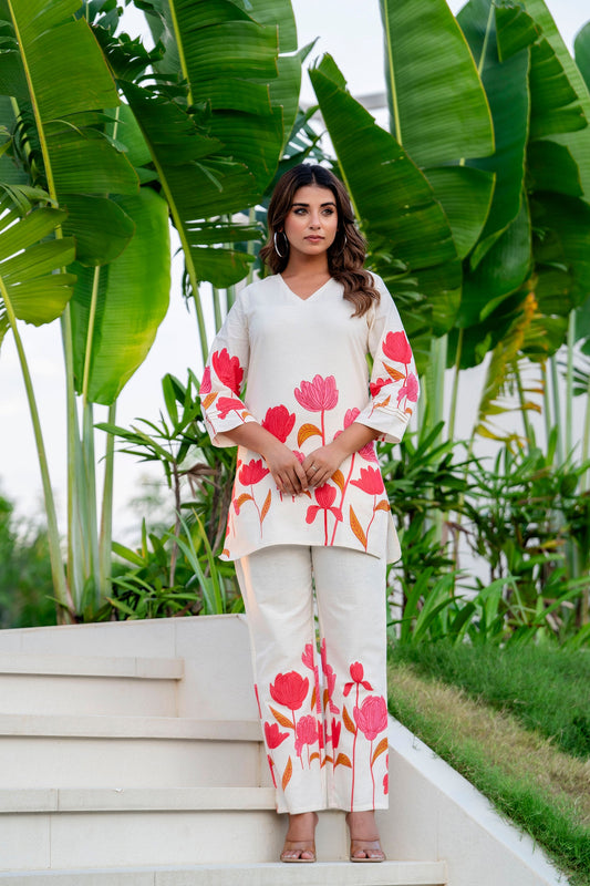 Radiant Bloom Ivory Cotton Flex Co-ord Set - Me&My