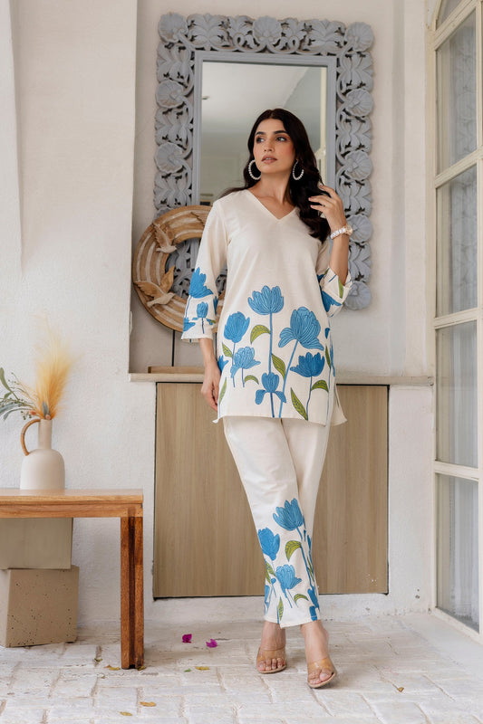 Bluebell Charm Off-White Cotton Flex Printed Co-ord Set - Me&My