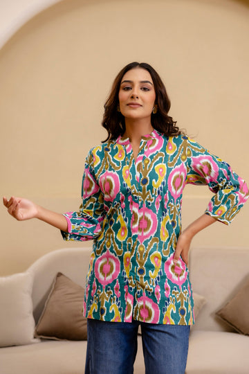 Carnival Bloom Ikat Cotton Top