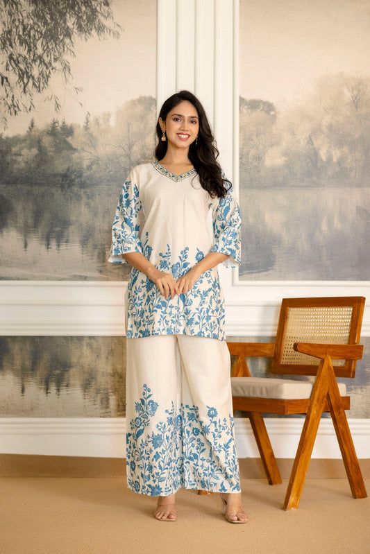 Ivoryfern Off-White & Green Botanical Cotton Flex Co-ord Set - Me&My