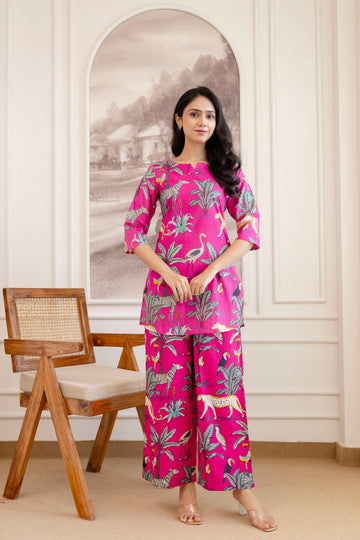 Pink Cotton Botanical Co-ord Set