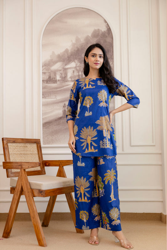 Blue Cotton Botanical Co-ord Set - Me&My
