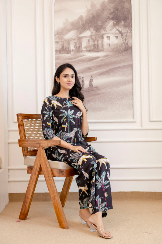 Black Cotton Botanical Co-ord Set - Me&My