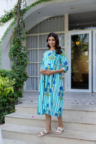 Aqua Stripe Floral Flared Maternity Gown