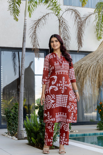 Crimson Heritage Print Cotton Co-ord Set