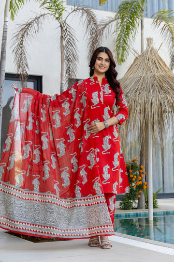 Scarlet Safari Print Cotton Dupatta Set with Dupatta