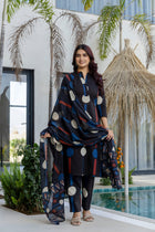 Black Cosmic Polka Stripe Cotton Suit Set