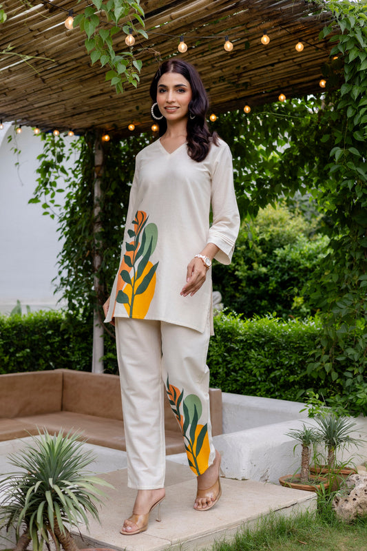 Sandstone Serenity Off-White Cotton Flex Co-ord Set - Me&My