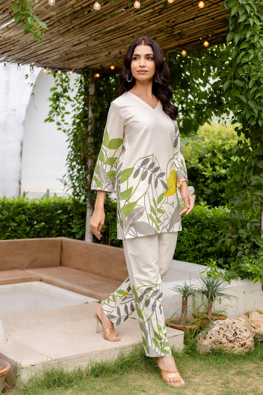 Frost Shell Off-White Cotton Flex Co-ord Set - Me&My