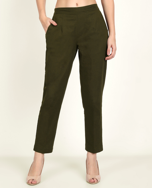 Olive Blue Cotton Women's Pant - Me&My