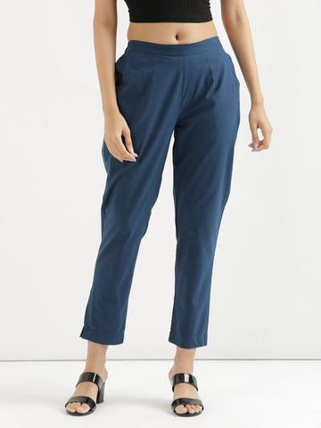 Blue Cotton Women's Pant