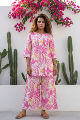 Safari Chic Bright Pink Leopard Palm Cotton Co-ord Set | Me&My