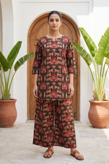 Royal Pichwai Brown Cotton Co-ord Set