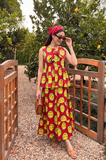 Crimson Tiered Cotton Skirt Set