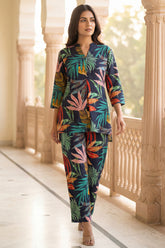 Paradise Escape Navy Cotton Co-ord | Tropical Leaf Print | Me&My