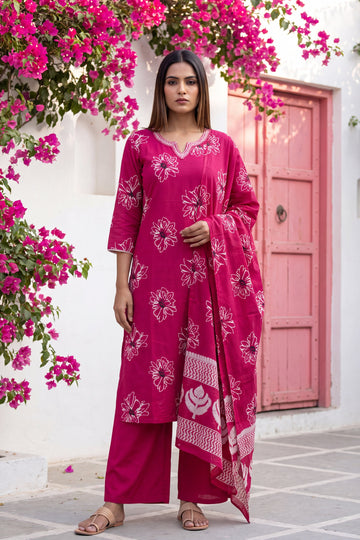 Fawn Rose Cotton Dupatta Set