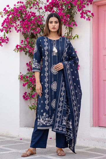 Caravan Azure Cotton Dupatta Set