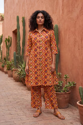 Crimson Ikat Heritage Red Cotton Co-ord | Geometric Print | Me&My