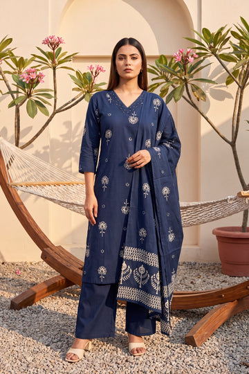 Lantern Sapphire Cotton Dupatta Set