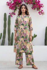 Peacock Palace Pink Tropical Cotton Co-ord Set