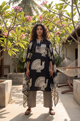 Majestic Peacock Black Cotton Dupatta Set