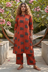 Scarlet Elephant Red Cotton Co-ord Set