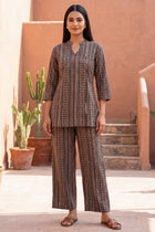 Cocoa Stripe Angrakha Cotton Co-ord Set