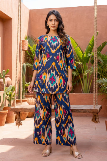 Blue Cotton Abstract Co-ord Set