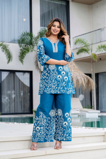 Blue Drift Cotton Flex Co-ord Set