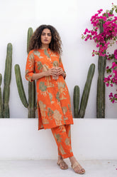 Saffron Menagerie Rust Block Print Cotton Co-ord Set