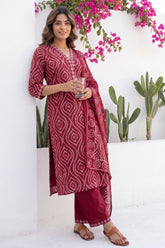 Orchha Arch Maroon Geometric Buti Cotton Suit Set