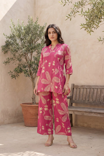 Rose Garden Deep Pink Cotton Angrakha Co-ord Set