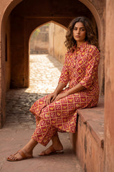 Jewel Tone Heritage Maroon Cotton Co-ord | Geometric Print | Me&My