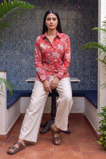 Poppy Red Cotton Shirt