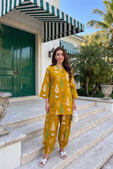 Mustard Folktale Cotton Farshi Salwar Set