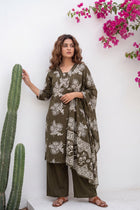 Crescendo Pine Cotton Dupatta Set