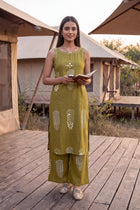 Olive Gilt Sleeveless Cotton Co-ord Set