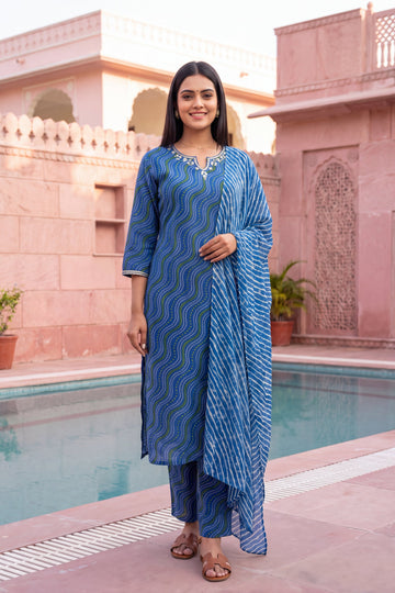 Cobalt Lantern Cotton Dupatta Set
