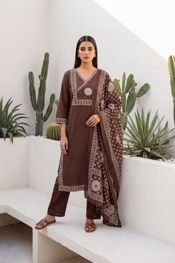 Toffee Ridge Cotton Dupatta Set